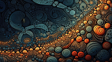 Poster - Abstract fractal ornament with floral elements and dotted texture.
