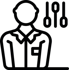 Poster - Line icon of a sound technician adjusting levels on a studio mixing console