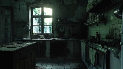 An empty and creepy kitchen