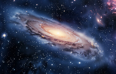 Wall Mural - a spiral galaxy with a bright core and dark arms, stars