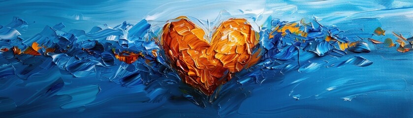 Wall Mural - Vibrant abstract painting depicting a musical heart in blue hues