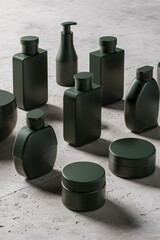 Wall Mural - Dark green cosmetic containers on concrete surface