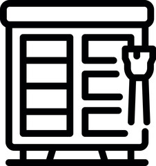 Poster - Line art icon of an electrical cabinet with a cord being plugged in, representing power distribution or electrical infrastructure