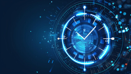 Poster - Blue time clock digital technology background vector presentation design
