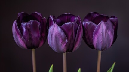 Poster - Beautiful trio of purple Tulips arranged in a line