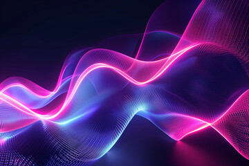 Poster - 3d render, abstract neon waves on a black background. digital art design with glowing wavy lines in 