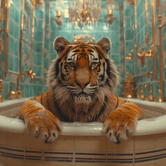 a Tiger relaxing in a bath