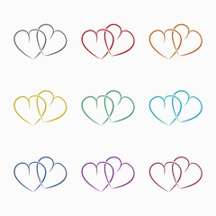 Sticker - Two red linked hearts  icon isolated on white background. Set icons colorful