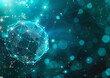 © Super Stocks - Abstract background with blue and teal spheres connected by glowing lines, representing the concept of blockchain technology in digital marketing.
