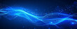 © Super Stocks - Abstract blue background with glowing wavy lines and dots for technology, digital data transfer or communication concept