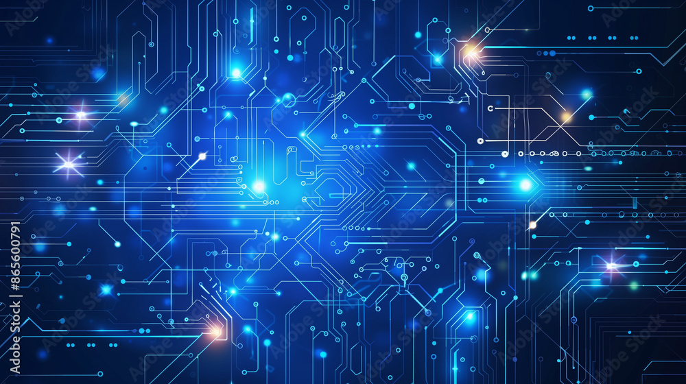 Abstract blue circuit board background with glowing elements ...