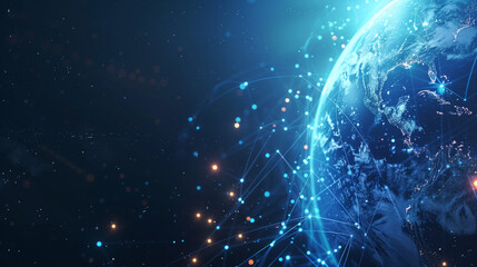 Wall Mural - abstract blue planet earth with glowing light connection lines on a dark background, representing a 
