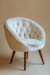 Wall Mural - White velour chair with wooden legs isolated 