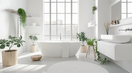 Wall Mural - Design a Scandinavian-style bathroom with a white color palette