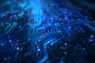 Poster - blue digital background with circuit board pattern and glowing dots, creating an abstract tech-inspi