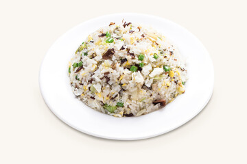 Wall Mural - Mushroom Fried Rice with spring onion served in plate isolated on grey background side view of hong kong food