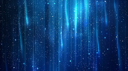 Poster - Blue vertical background with glowing stripes, light effect and stars. Vector illustration of abstract blue rain on a dark background for a design element, banner or cover.