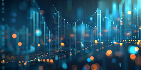 Digital background featuring financial graphs and charts, with a glowing blue light effect.