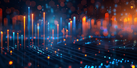 Poster - digital background featuring financial graphs and charts, with a glowing blue light effect.