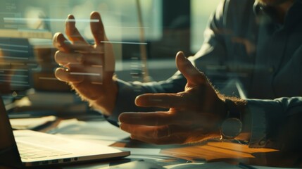 Poster - Close-up of hands gesturing during a business discussion. Corporate communication and negotiation background. Professional strategy and teamwork