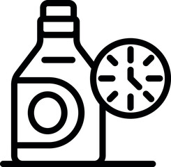 Poster - washing machine detergent bottle with clock, concept of quick laundry washing program