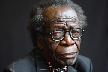 Canvas Print - Close-up portrait of a senior old black african american man with grey hair, studio photo, isolated on dark background