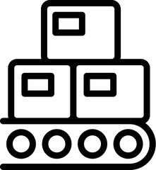 Poster - Line art icon of a conveyor belt moving three cardboard boxes, representing warehouse operations and package handling