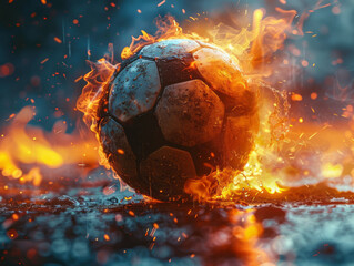 A soccer ball stuck in the court on fire. Generative AI