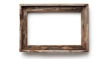 Wall Mural - Old wooden picture frame on white backdrop with clipping paths