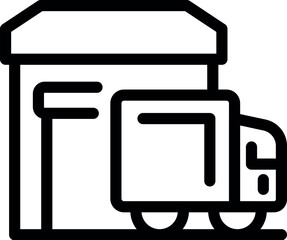 Poster - Delivery truck is leaving a warehouse after being loaded