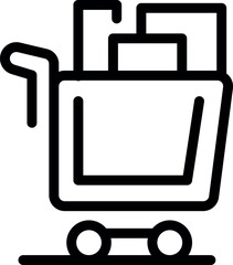 Wall Mural - Black outline icon of a shopping cart full of products standing on the floor