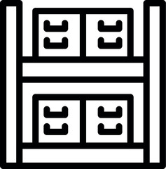 Poster - Simple black and white icon of a warehouse storage unit holding boxes on shelves