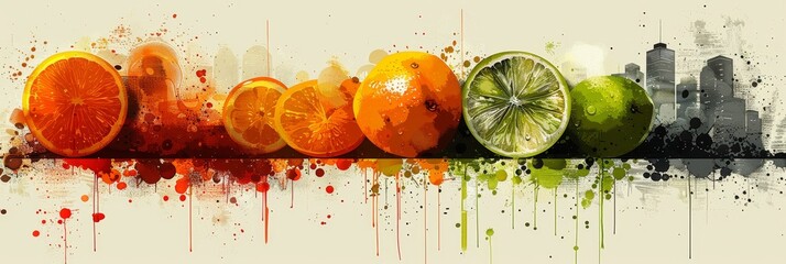 Wall Mural - Abstract Cityscape With Citrus Fruits