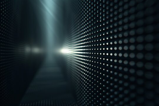 Abstract dark futuristic tunnel with glowing light, perfect for technology, innovation, and modern design concepts.