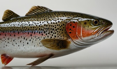 Wall Mural - trout fish side view, white background