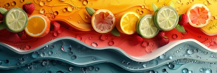 Wall Mural - Abstract Fruit Background With Water Droplets
