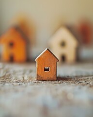 Wall Mural - A close up of a small wooden house sitting on top of the ground. AI.