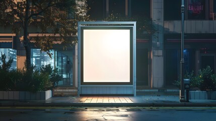 Wall Mural - Empty billboard mockup at night in the city. Blank advertisement banner template on a bus stop. Concept of marketing, advertising, announcement.