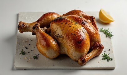 Wall Mural - Homemade roasted chicken leg on white background