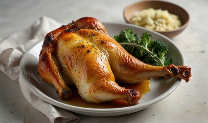 Wall Mural - Homemade roasted chicken leg on white background