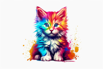 Wall Mural - A colorful cat with a green eye is the main focus of the image.