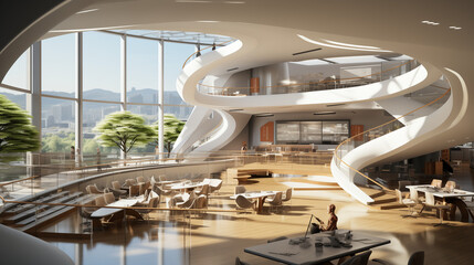 inside view of tech futuristic building 