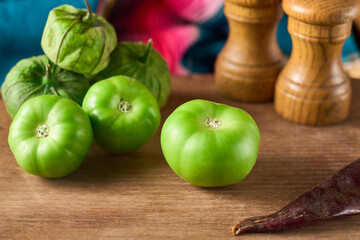 Physalis or tomatillom green tomato, ingredint for mexican gastronomy