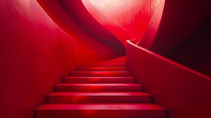 Wall Mural - A staircase with red stairs and a light coming through.