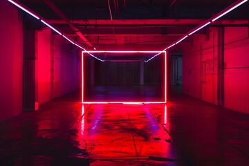 Wall Mural - A red neon light in an empty room.