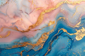Aufkleber - Abstract Marble Swirl With Gold Accents in Blue and Pink Hues