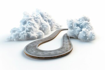 3d illustration of floating infinity highway road with clouds isolated on white background