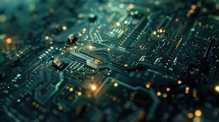 Poster - close-up shot of a computer circuit board with various components and wiring
