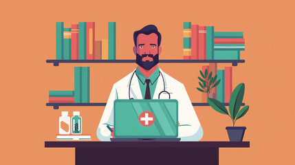 Wall Mural - illustration of a virtual doctor discussing health issus in cartoon style