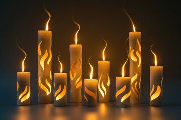 Wall Mural - A group of lit candles sitting on a table, perfect for decoration or photography